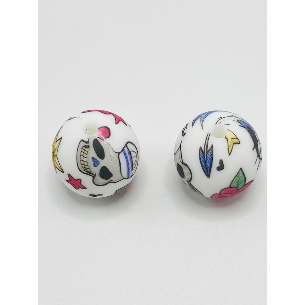 Skull and Cherry Halloween Printed Silicone Beads Number 450