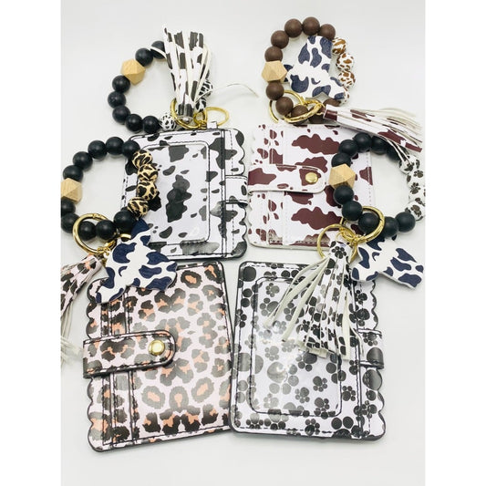 Card Holder Wallet with Silicone Beads & Tassel, RANDOM 10 or 50 pieces, Solid Colors & Animal Prints