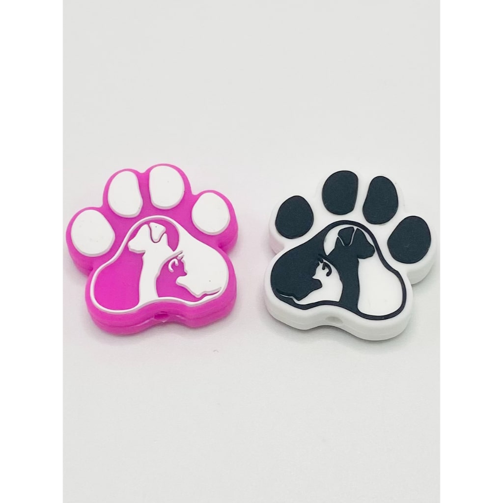 Paw Print with Cat and Dog Silicone Focal Beads