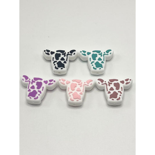 Spotted Cow Heads Silicone Focal Beads