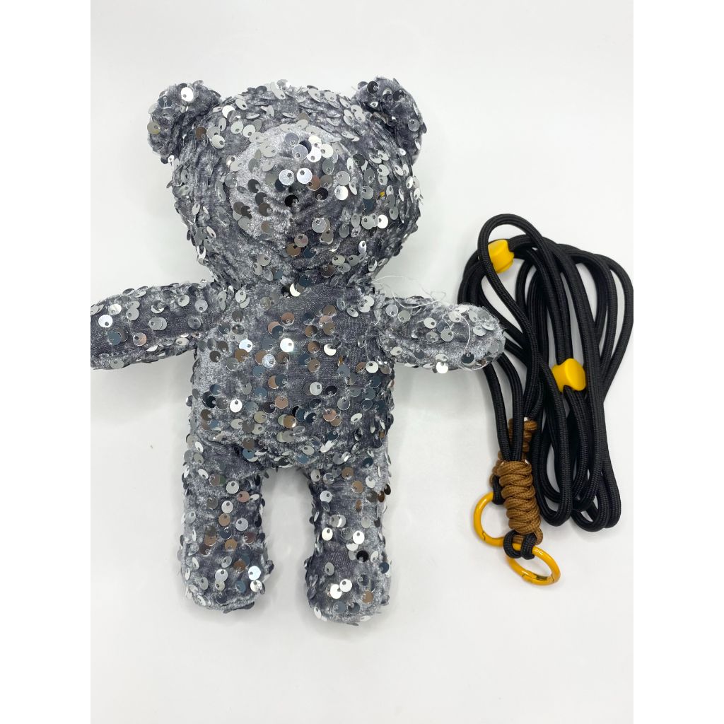 Bling Bling Grey Teddy Bear Phone Holder Clip with Hanging String Sling Strap