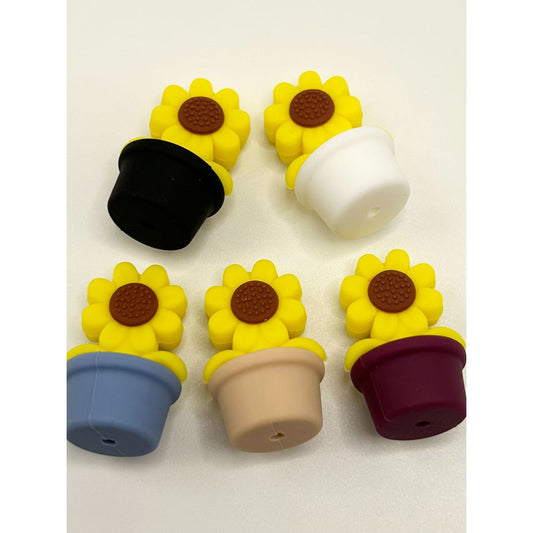 Sunflower Flower Pot Silicone Focal Beads