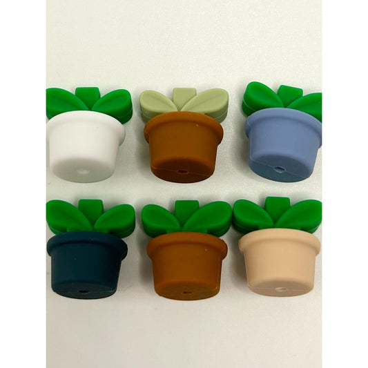 Flower Pot Green 3D Silicone Focal Beads