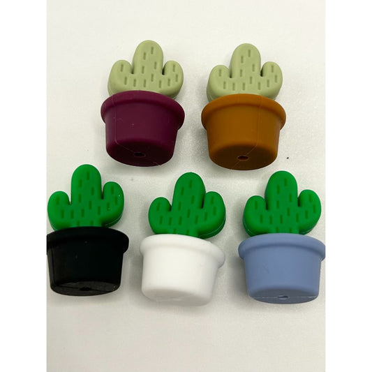 Cactus Flower Pot 3D Silicone Focal Beads