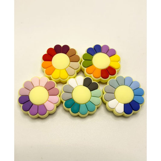 Rainbow Flower Silicone Focal Beads, Random Mix