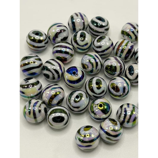 ブラックジャガーゼブラストライププリント ホワイトアクリルビーズ 20mm、16mm