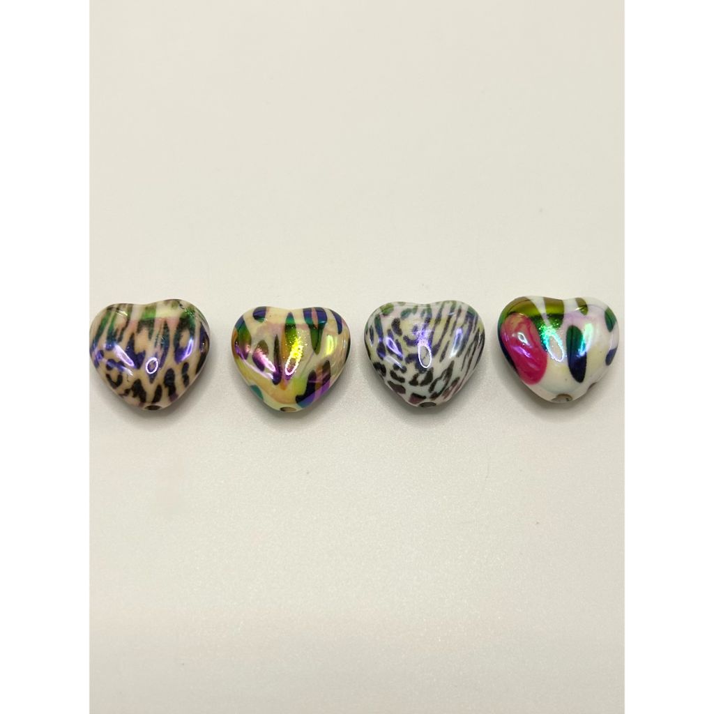 All Leopard Jaguar Print Heart Acrylic Beads, Random Mix 20mm