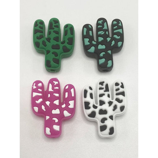 Printed Cactus Silicone Focal Beads, Random Mix Color