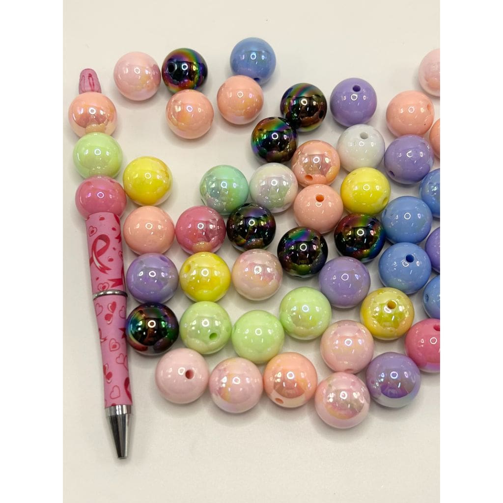 Glossy Acrylic Beads UV Plating 18mm, Random Mix Color