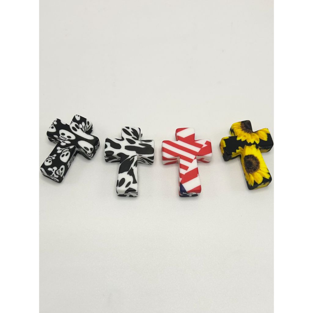 Printed Cross Religious Faith Silicone Focal Beads