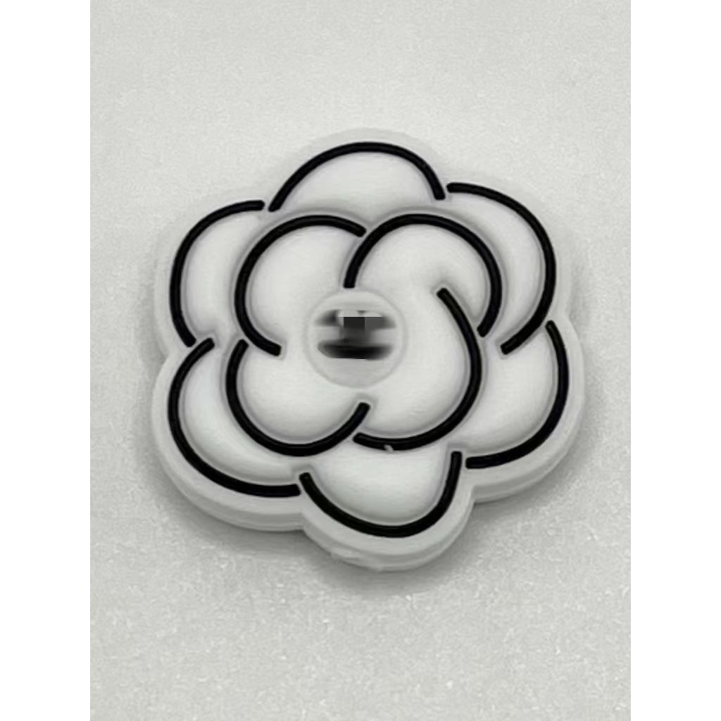 White & Black Flower with Letter C Silicone Focal Beads