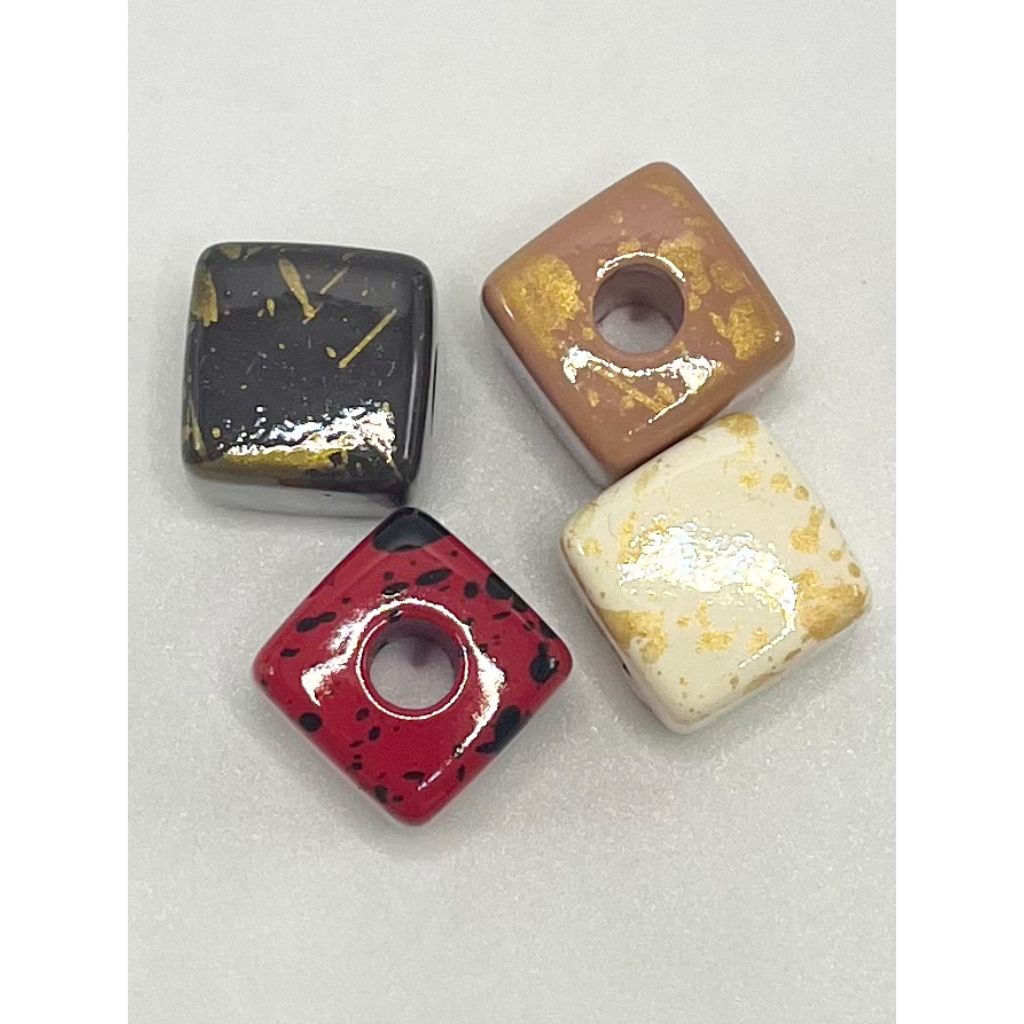 Square Acrylic Beads with Spots, Wide Hole, 16mm, HZ