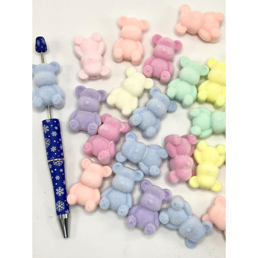 Flocked Acrylic Beads, Bear Shape, 22mm by 33mm, MZ