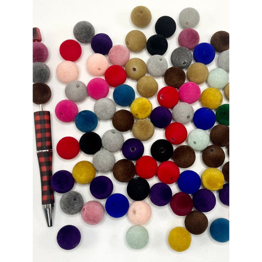 Flocked Acrylic Beads, Round Shape, Random Mix Dark Colors, 16mm, MZ, Please Read the Description