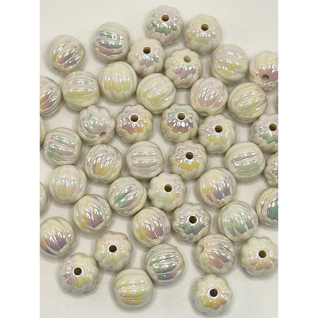 Textured Pumpkin Shaped Acrylic Beads with Stripes, 16mm, UV finish, Random Mix, LD, Please Read the Description