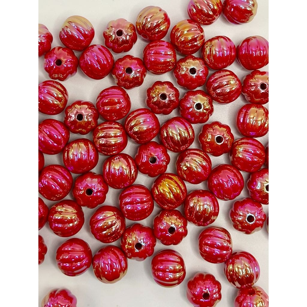 Textured Pumpkin Shaped Acrylic Beads with Stripes, 16mm, UV finish, Random Mix, LD, Please Read the Description