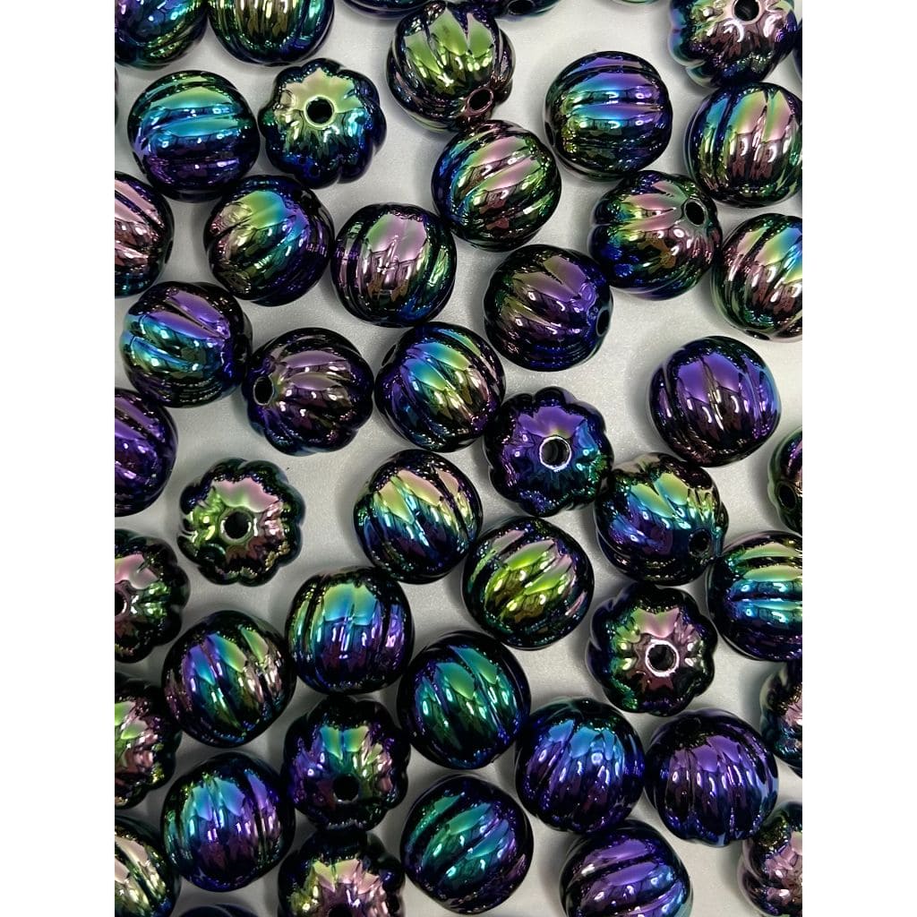 Textured Pumpkin Shaped Acrylic Beads with Stripes, 16mm, UV finish, Random Mix, LD, Please Read the Description