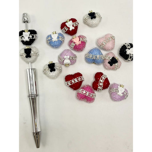 Heart Shape Acrylic Sugar Beads with Bear, Chain, Crown