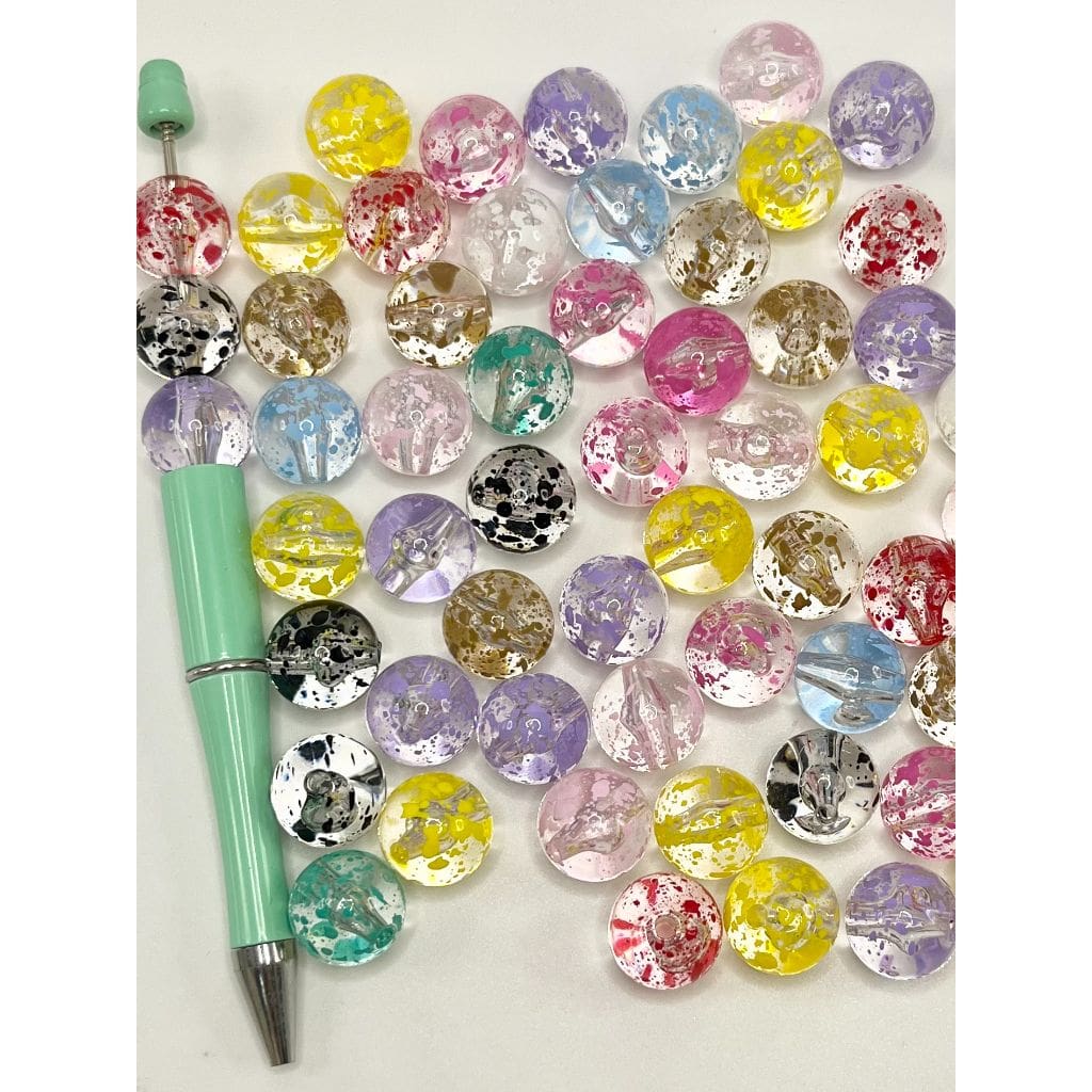 See Thru Acrylic Beads with Splatter Spatter Paint Spots, 16mm, LL