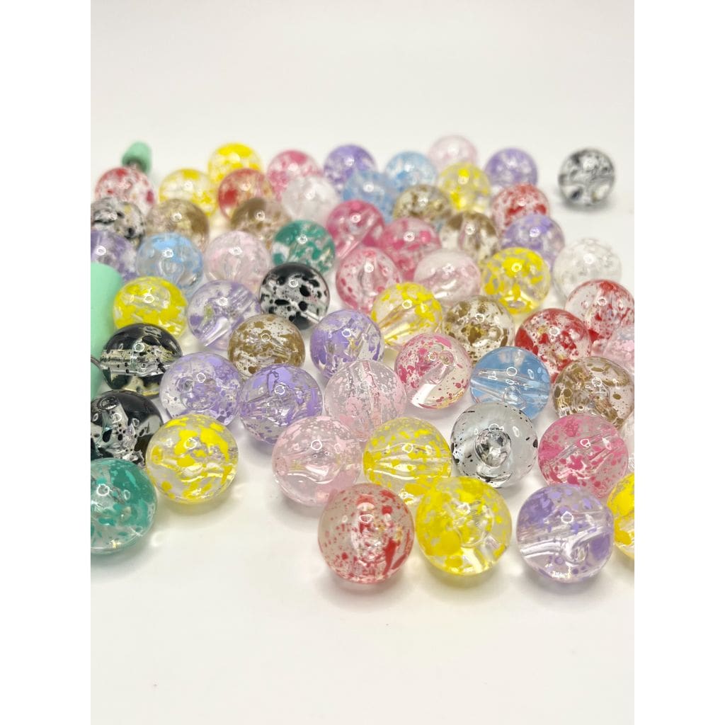 See Thru Acrylic Beads with Splatter Spatter Paint Spots, 16mm, LL