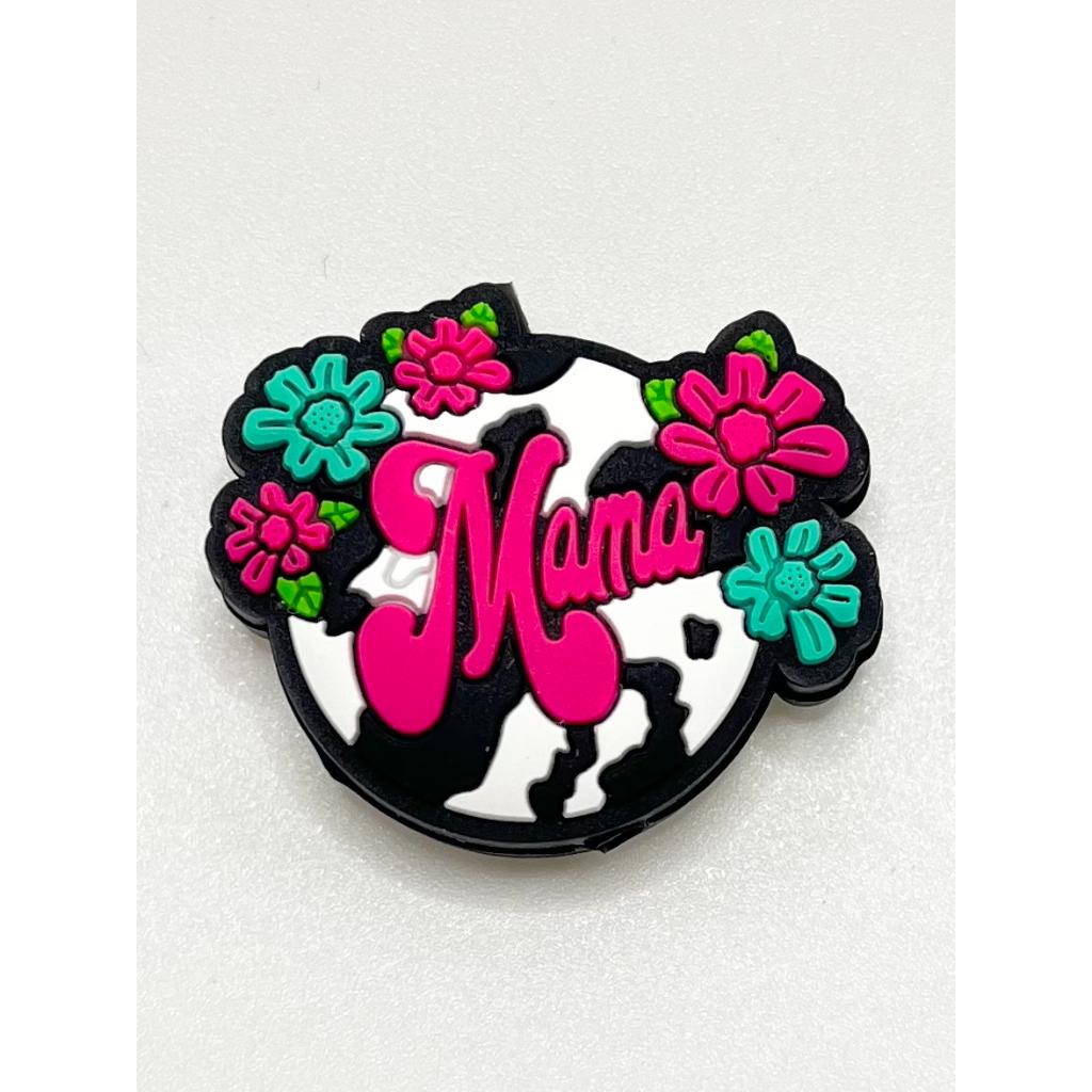 Cow Printed Circle with Mama & Flower Silicone Focal Beads