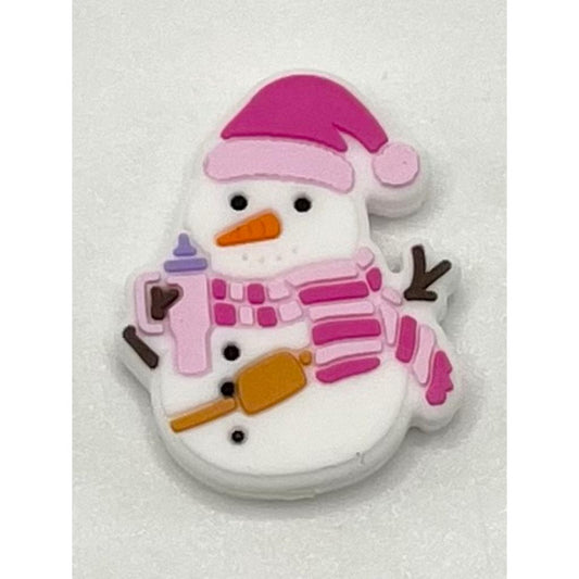 Cute Pink Snowman Silicone Focal Beads