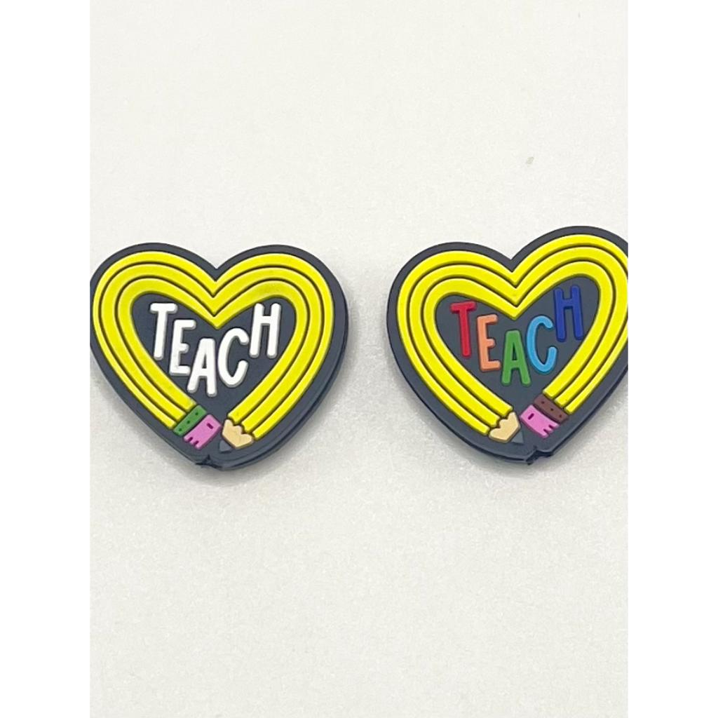 Teach with Yellow Pencil Heart Silicone Focal Beads