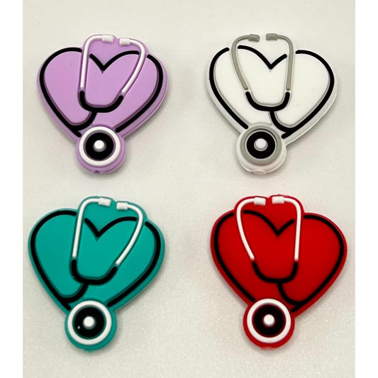 Heart with Stethoscope Silicone Focal Beads, Random Mix Color