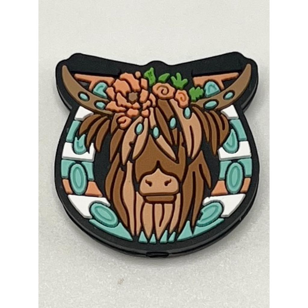 Brown Highland Cow Head Flowers Horse Shoe Silicone Focal Beads