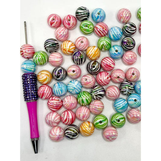 Zebra Stripe Acrylic Beads, Random Mix Color, 16mm, WQ