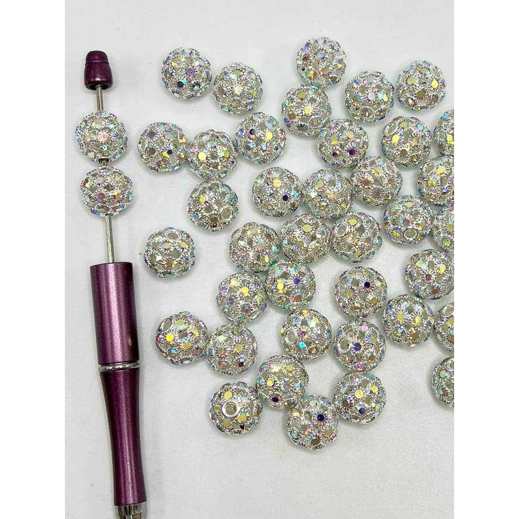 Hollow Out Silver Alloy Beads with AB Color, 14mm, HD
