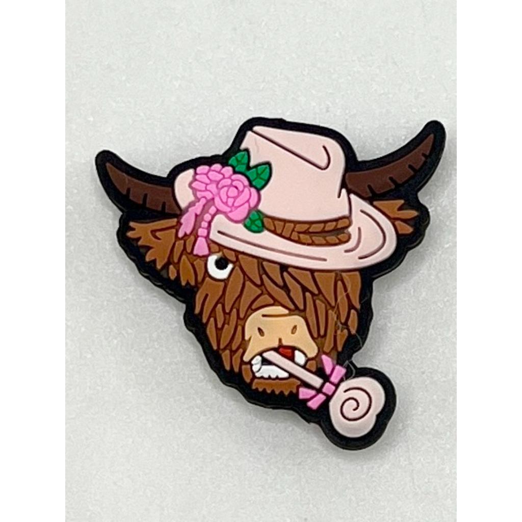 Cow Buffalo with Pink Cowboy Hat & Lollipop Silicone Focal Beads