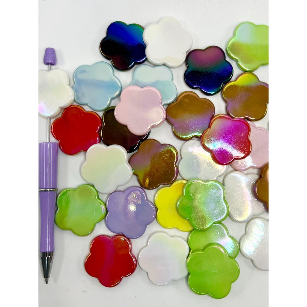 Flower Shape Flat Back Disk Acrylic Beads, 33mm  LD