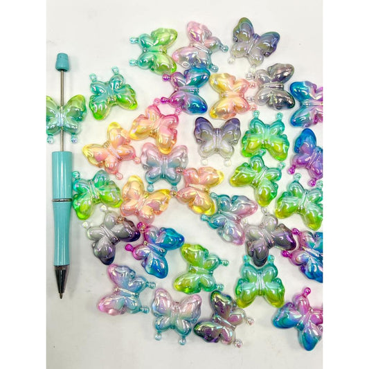 Double Layer Ombre Butterfly Acrylic Beads, Random Mix Color, CM