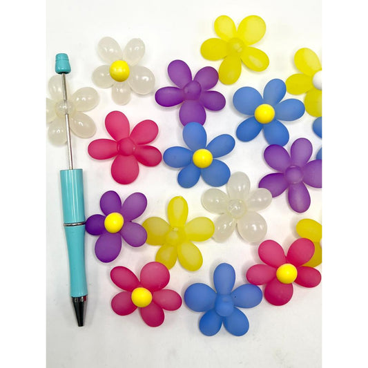 Rubber Flower Floral Acrylic Beads with Protruding Holes, Random Mix Color, CM