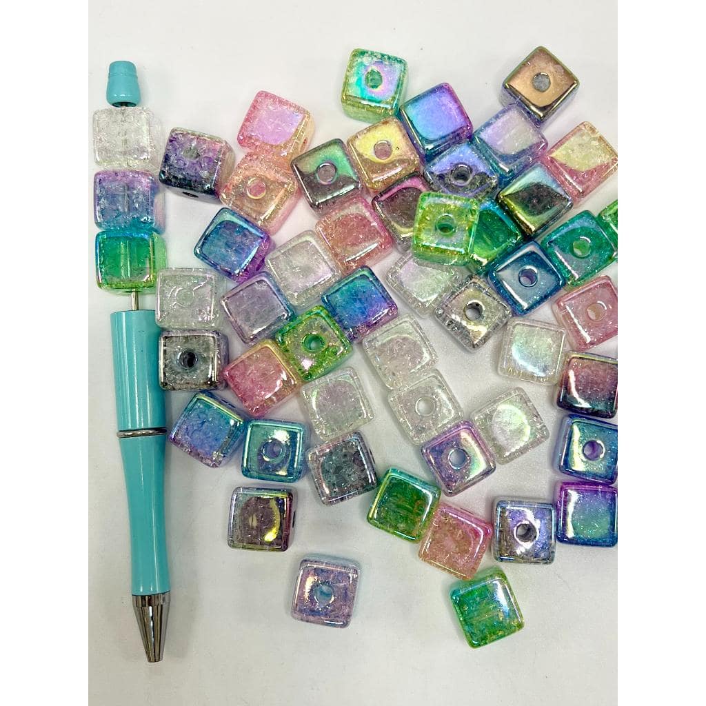 Acrylic Square Beads, Crackle Style Square Shaped Acrylic Beads, Cube, Size 14mm, CM