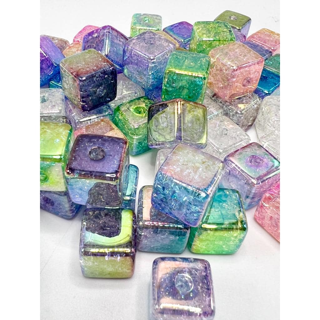 Acrylic Square Beads, Crackle Style Square Shaped Acrylic Beads, Cube, Size 14mm, CM