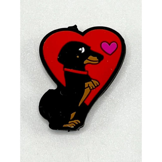 Wiener Dog with Red Heart Silicone Focal Beads