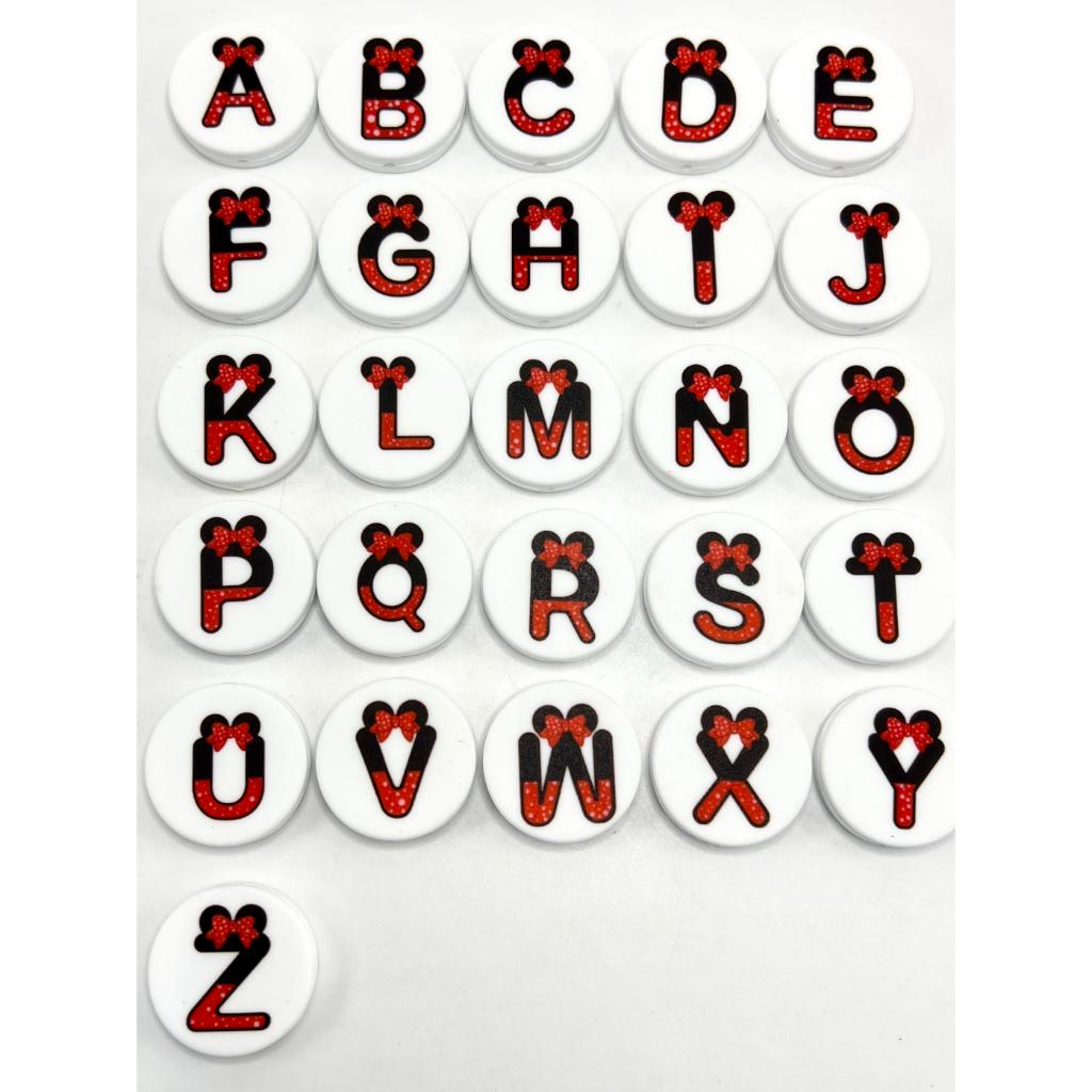 Round Letter Beads, Alphabet Letters Printed Round Silicone Focal Bead ...