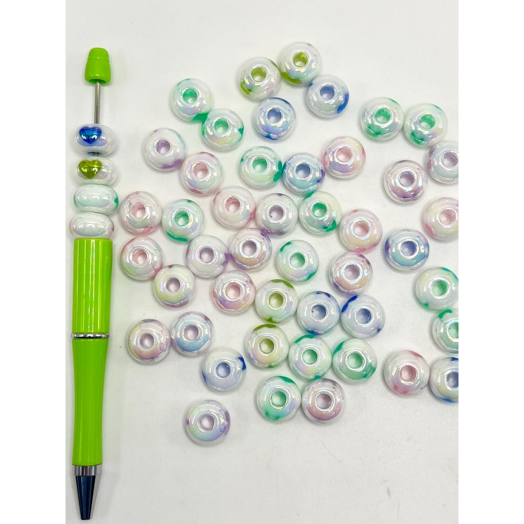 White Wheel Acrylic Beads with Colorful Star & Heart, 13mm