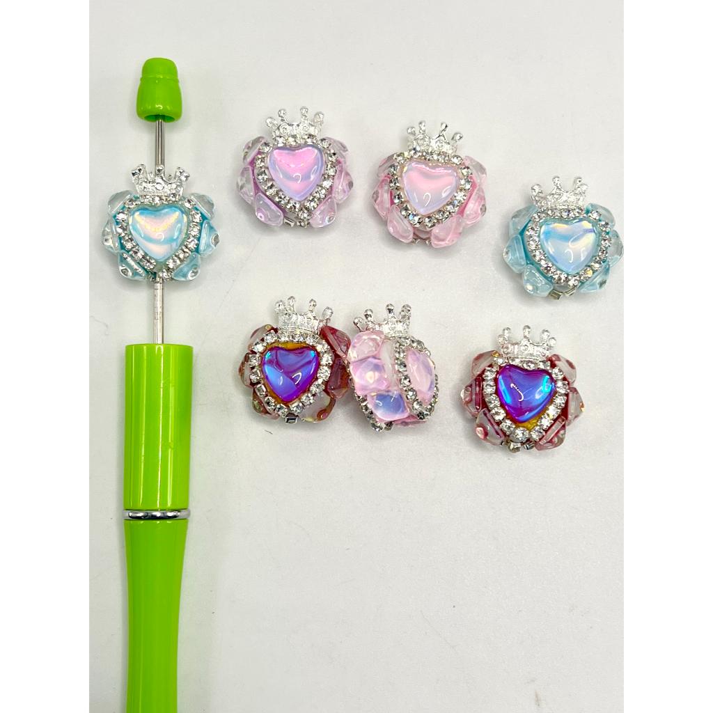 Fancy Heart Acrylic Beads with Crystal Rhinestones Crown