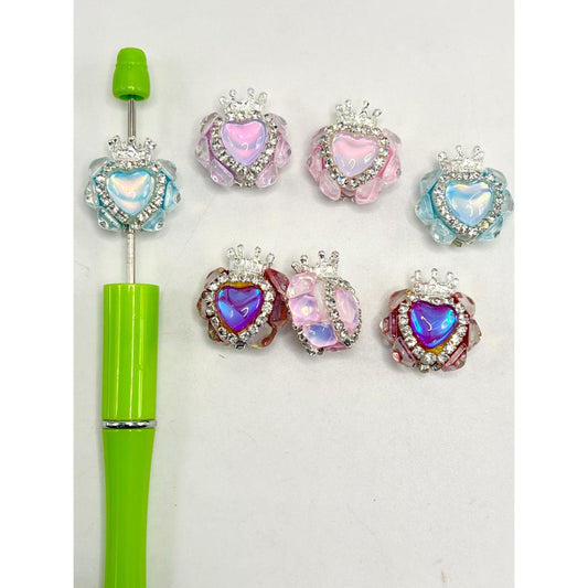 Fancy Heart Acrylic Beads with Crystal Rhinestones Crown