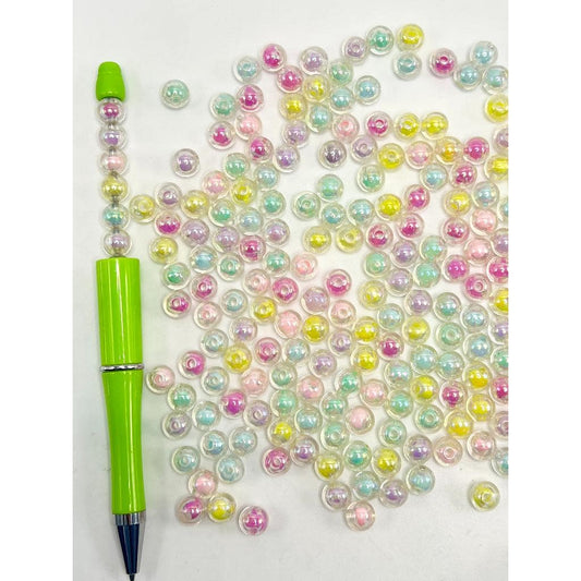 Double Layer Pastel Acrylic Beads, 8mm Can Fit Pen, Random Mix Color, ZA