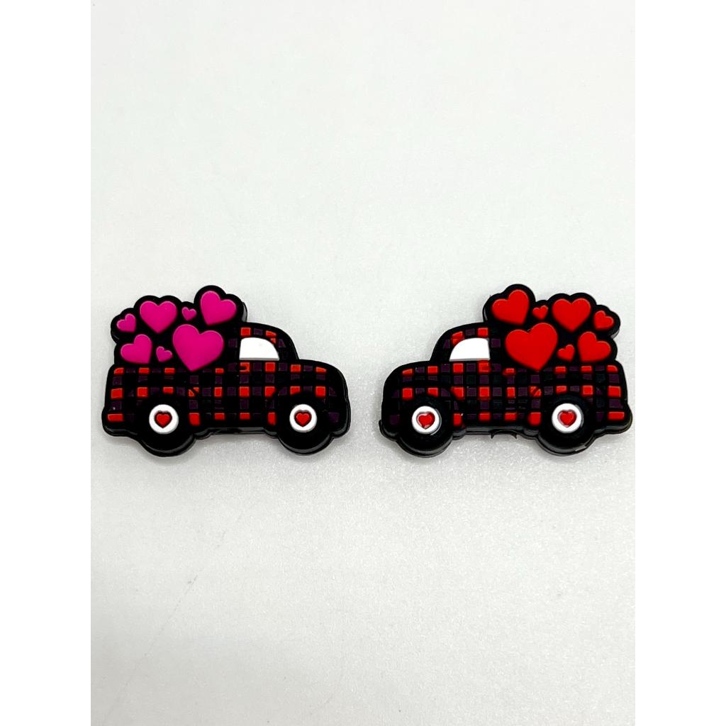 Red & Pink Car with Heart Love Silicone Focal Beads