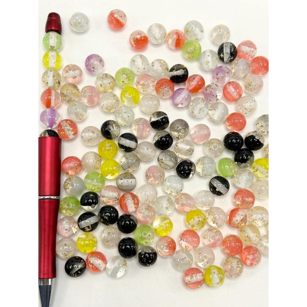 Acrylic Beads with Glitter & Gold Foil, 10mm, WM