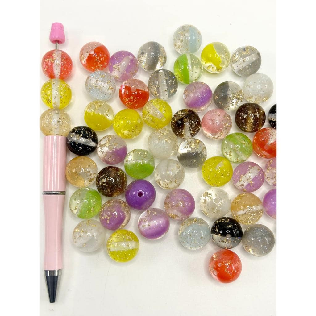 Acrylic Beads with Glitter & Gold Foil, 16mm, WM