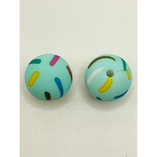 Teal with Colorful Long Confetti Printed Silicone Beads, 15mm, Number 1795