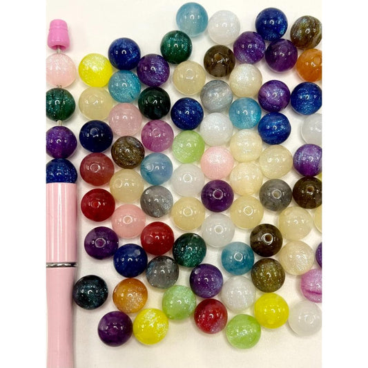 Acrylic Beads with Glitter Inside, 12mm, Random Mix Color, WM