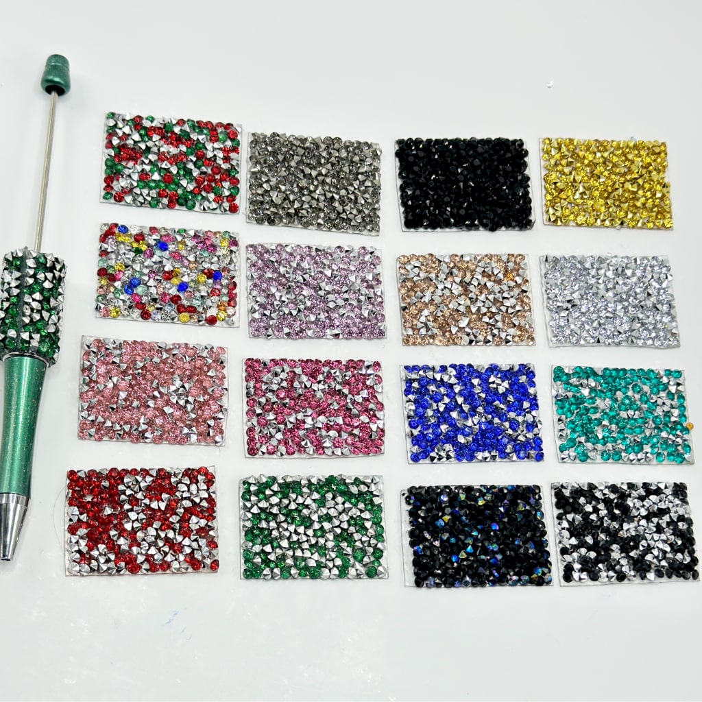 DIY Bling Bling Wraps Tapes with Small Colorful Shiny Cone Shape Rhinestones for Pen, Around 40*28MM, 78pcs in 1 Sheet, Please Read the Description