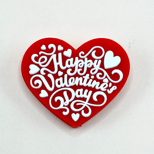 Valentine's Beads, Happy Valentine's Day Text on Red Heart, Silicone Focal Beads